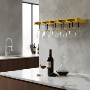 Porta Taças Reto Suporte Decorativo para Adegas Bar Amarelo Laca