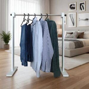Cabideiro Simples De Piso Chão Arara Camiseiro Desmontável Branco Laca