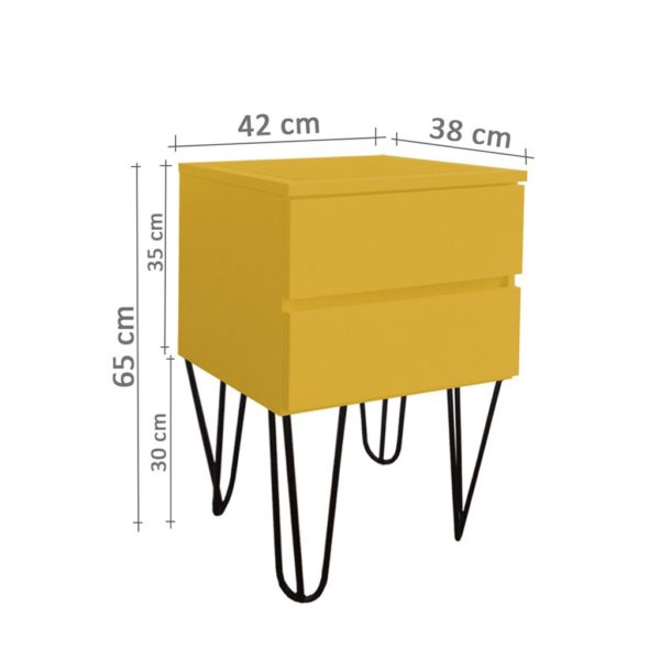 Mesa de Cabeceira Lateral de Apoio Penteadeira Pés Hairpin Legs Estilo Industrial Amarelo Laca