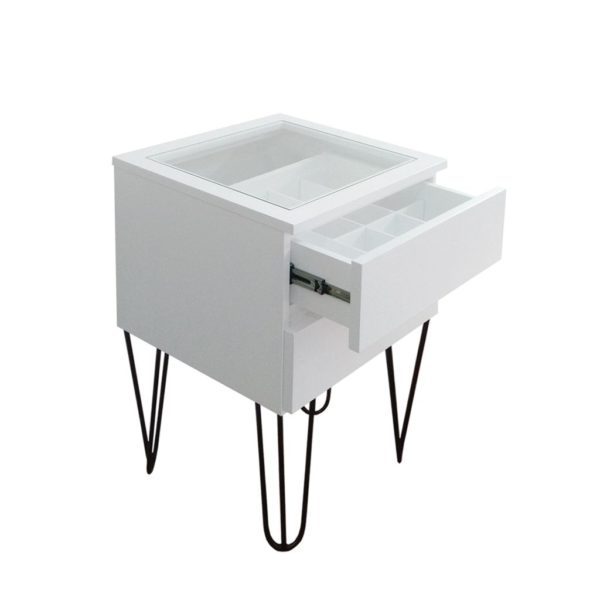 Mesa de Cabeceira Lateral de Apoio Penteadeira Pés Hairpin Legs Estilo Industrial Branco Laca