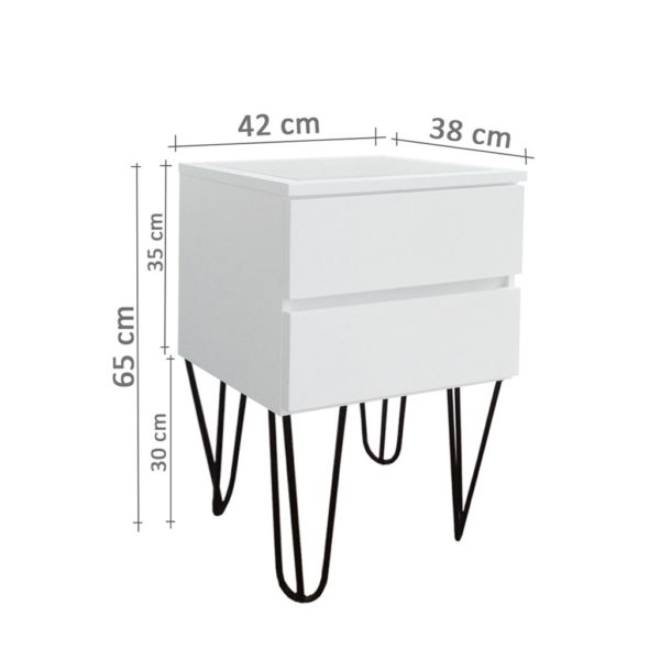 Mesa de Cabeceira Lateral de Apoio Penteadeira Pés Hairpin Legs Estilo Industrial Branco Laca