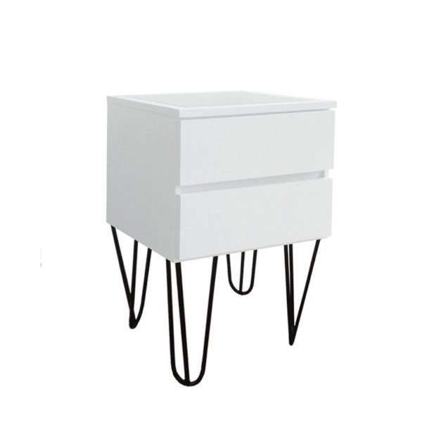 Mesa de Cabeceira Lateral de Apoio Penteadeira Pés Hairpin Legs Estilo Industrial Branco Laca