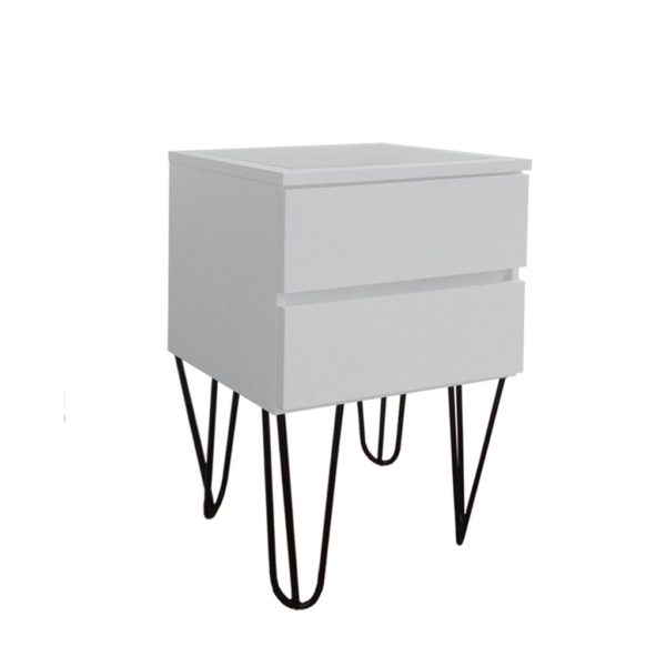 Mesa de Cabeceira Lateral de Apoio Penteadeira Pés Hairpin Legs Estilo Industrial Off White Laca