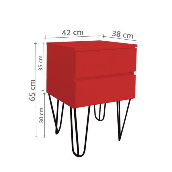 Mesa de Cabeceira Lateral de Apoio Penteadeira Pés Hairpin Legs Estilo Industrial Vermelho Laca