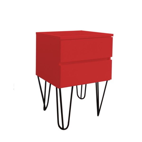 Mesa de Cabeceira Lateral de Apoio Penteadeira Pés Hairpin Legs Estilo Industrial Vermelho Laca