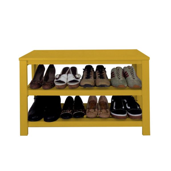Sapateira Banco de Piso para Closets e Quartos 8 Pares Sapatos Amarelo Laca