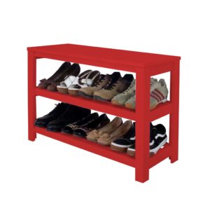 Sapateira Banco de Piso para Closets e Quartos 8 Pares Sapatos Vermelho Laca