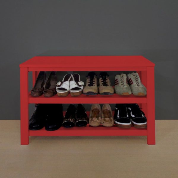 Sapateira Banco de Piso para Closets e Quartos 8 Pares Sapatos Vermelho Laca
