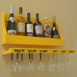 Porta Taças e Prateleira Adega Decorativa para Vinhos Garrafas Bares – Amarelo Laca