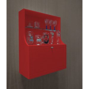 Adega Mini Bar Armário Suspenso para Bebidas Copos e Taças Porta Basculante Vermelho Laca