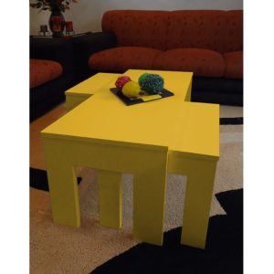 Conjunto Mesa de Centro com 2 mesas de Apoio Amarelo Laca