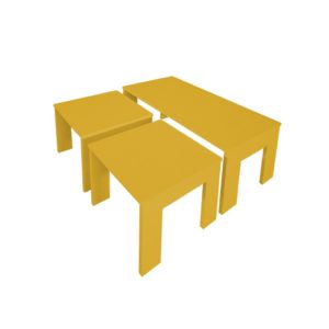 Conjunto Mesa de Centro com 2 mesas de Apoio Amarelo Laca