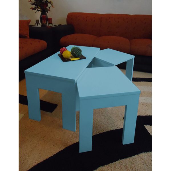Conjunto Mesa de Centro com 2 mesas de Apoio Azul Laca