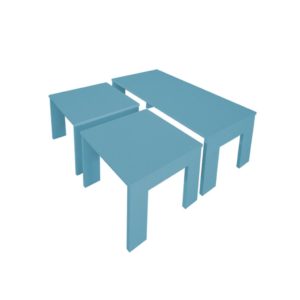 Conjunto Mesa de Centro com 2 mesas de Apoio Azul Laca