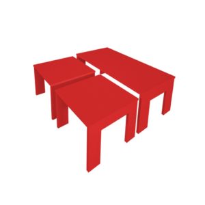 Conjunto Mesa de Centro com 2 mesas de Apoio Vermelho Laca