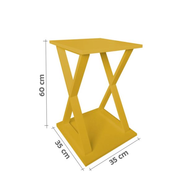 Mesa “X” Lateral de Apoio ou Mesa de Cabeceira Amarelo Laca