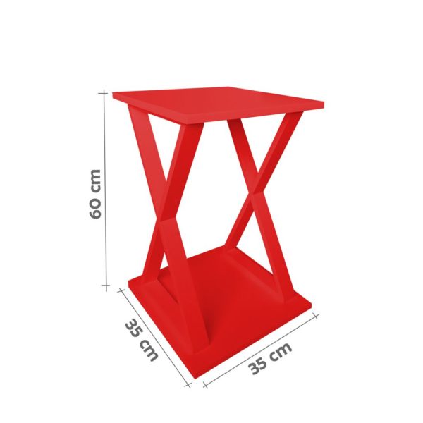 Mesa “X” Lateral de Apoio ou Mesa de Cabeceira Vermelho Laca
