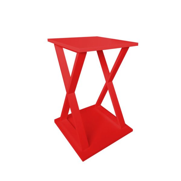 Mesa “X” Lateral de Apoio ou Mesa de Cabeceira Vermelho Laca