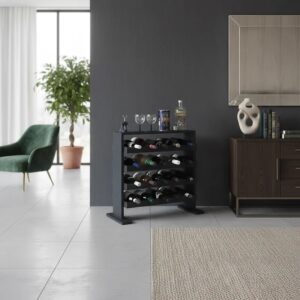 Adega Decorativa Piso Prateleira para Vinhos e Bebidas 20 garrafas Preto Laca