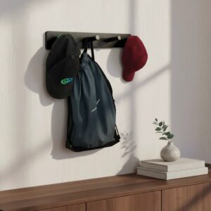 Cabideiro de Parede Porta Bolsas Toalhas Mochilas Pinos Preto Laca