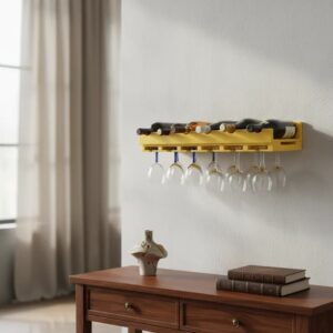 Porta Taças e Prateleira Adega New Suporte Decorativo para Vinhos e Garrafas – Amarelo Laca