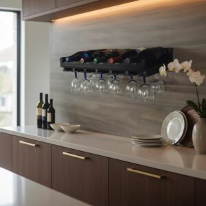 Porta Taças e Prateleira Adega New Suporte Decorativo para Vinhos e Garrafas - Preto Laca