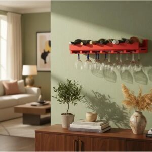 Porta Taças e Prateleira Adega New Suporte Decorativo para Vinhos e Garrafas – Vermelho Laca