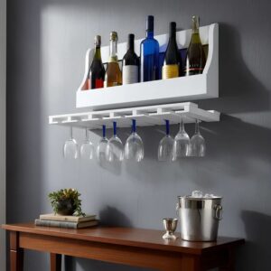 Porta Taças e Prateleira Adega Decorativa para Vinhos Garrafas Bares – Branco Laca