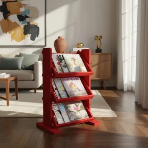Revisteiro de Piso Chão Porta Revistas Livros Vermelho Laca