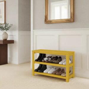 Sapateira Banco de Piso para Closets e Quartos 8 Pares Sapatos Amarelo Laca