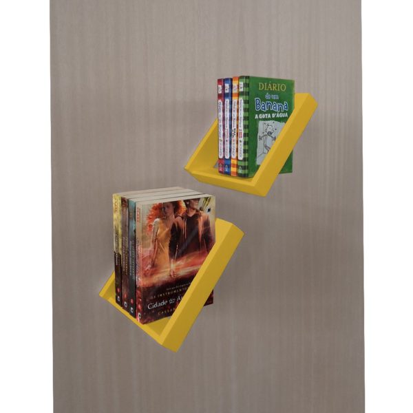 Prateleira Porta Livros Suporte Estante Nicho Decorativo Parede Amarelo Laca