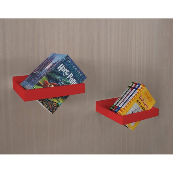 Prateleira Porta Livros Suporte Estante Nicho Decorativo Parede 2 peças Vermelho Laca