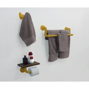 Kit Acessórios para Banheiro Conjunto 3 peças Porta Toalhas Papel Cabideiro Amarelo Laca