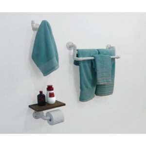 Kit Acessórios para Banheiro Conjunto 3 peças Porta Toalhas Papel Cabideiro Branco Laca