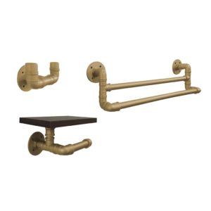 Kit Acessórios para Banheiro Conjunto 3 peças Porta Toalhas Papel Cabideiro Dourado Laca