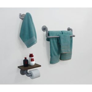 Kit Acessórios para Banheiro Conjunto 3 peças Porta Toalhas Papel Cabideiro Prata Laca