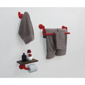 Kit Acessórios para Banheiro Conjunto 3 peças Porta Toalhas Papel Cabideiro Vermelho Laca