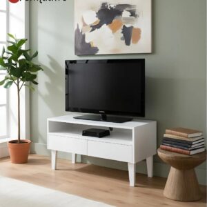 Rack para TV Bancada Com Nicho e Gaveta Branco Laca