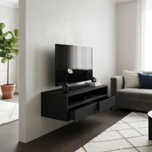 Rack para TV Suspenso Bancada Com Nicho e Gaveta Preto Laca