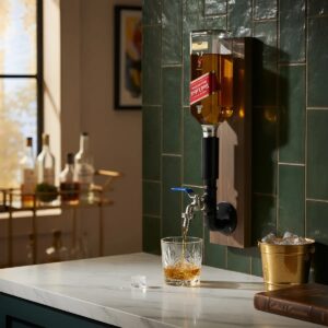 Dispenser Pingometro Parede Dosador Serve Bebidas Whisky Bar Adega Estilo Industrial Preto Laca