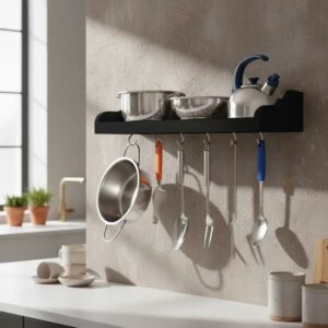 Prateleira Suporte Porta Panelas e Utensílios de Cozinha Preto Laca