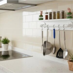 Prateleira para Temperos e Suporte Utensílios e Panelas Cozinha Estilo Industrial Branco Laca