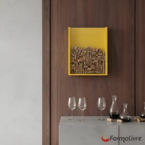 Quadro Porta Rolhas de Vinho Champanhe Tampinhas Decorativo Amarelo Laca