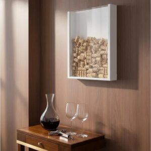 Quadro Porta Rolhas de Vinho Champanhe Tampinhas Decorativo Branco Laca