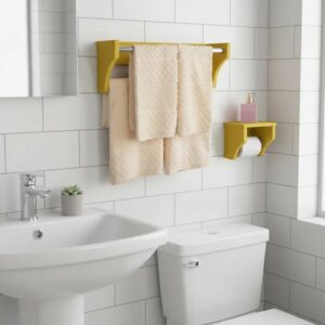 Kit Acessórios para Banheiro Conjunto 2 peças Porta Toalhas Papel Higiênico Amarelo Laca