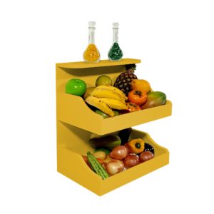 Fruteira Suspensa de Parede com Painel Porta Legumes Cozinha em Madeira Amarelo Laca