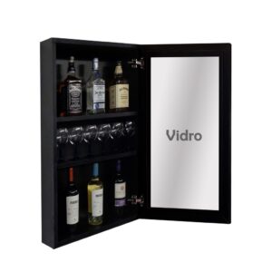 Bar Adega Cristaleira Peq para Vinhos e Bebidas Suspenso Parede Porta de Abrir Preto